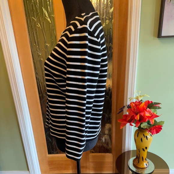 Chaps Black & White Striped Career Cardigan Sweater Zip Front Size Large NWOT - Picture 3 of 11